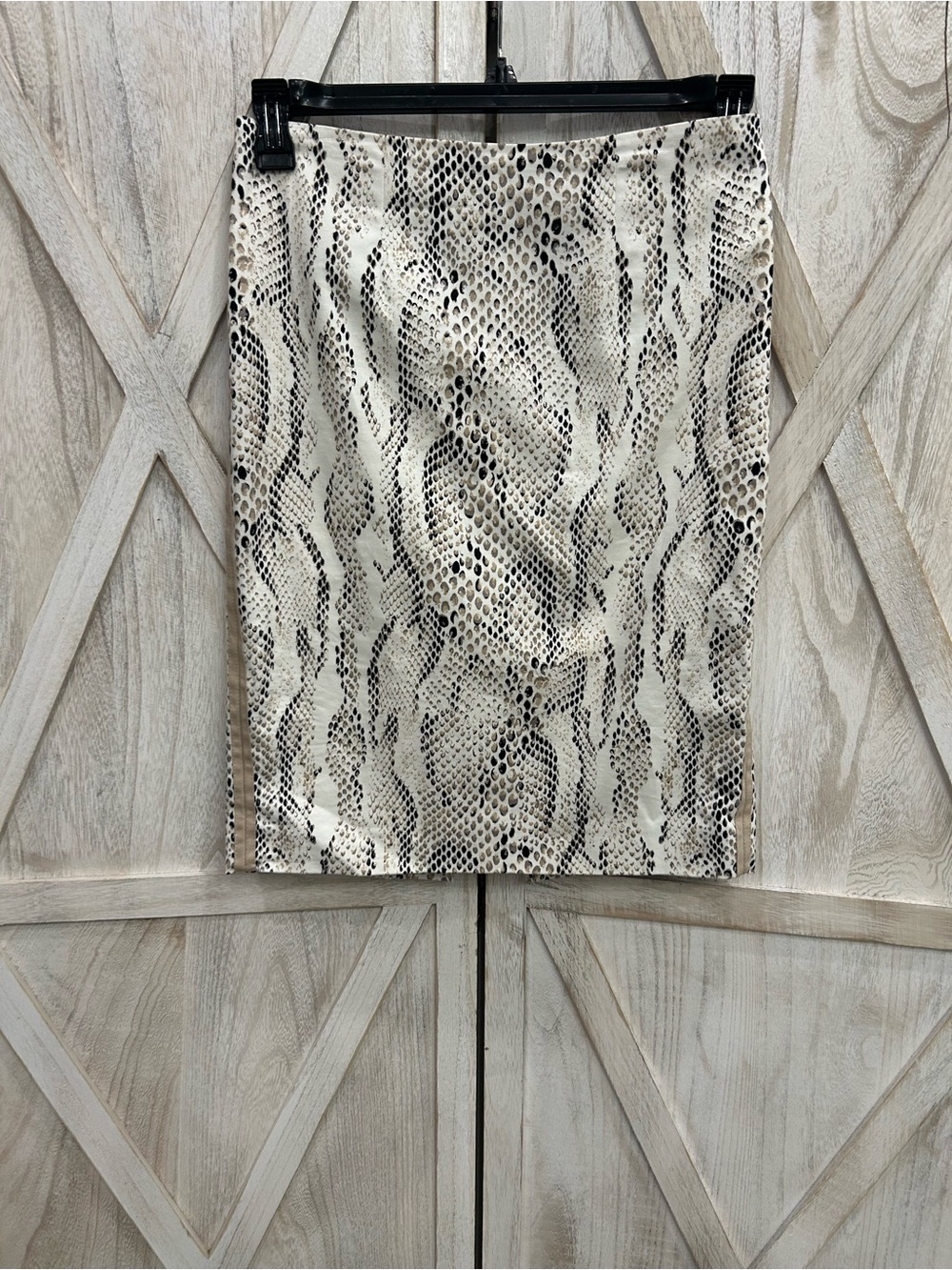 White House Black Market Cream and Black Snake-Print Pencil Skirt